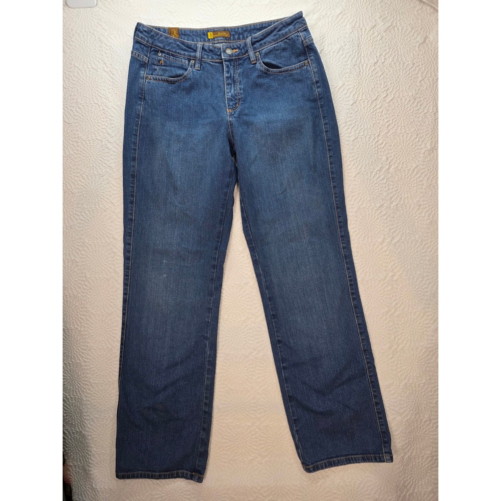Wrangler Aura Straight Leg Jeans Womens 10 Long Blue Excellent Dark Wash Stretch